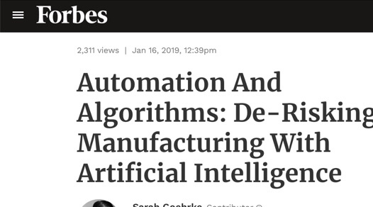 Screenshot van Forbes-artikel "Automatisering en algoritmes: Risicovrij produceren met kunstmatige intelligentie "