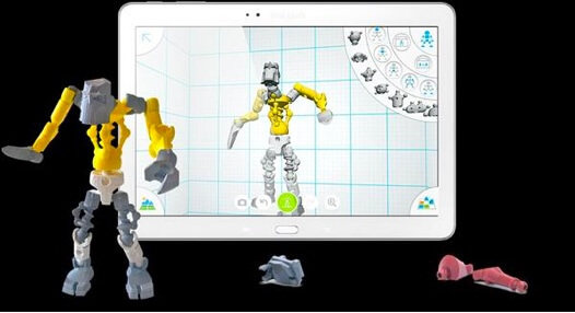 Schermafbeelding van een robot die wordt gemodelleerd in Autodesk Tinkerplay