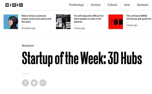Screenshot van Wired-artikel "Opstart van de week: Protolabs Network"